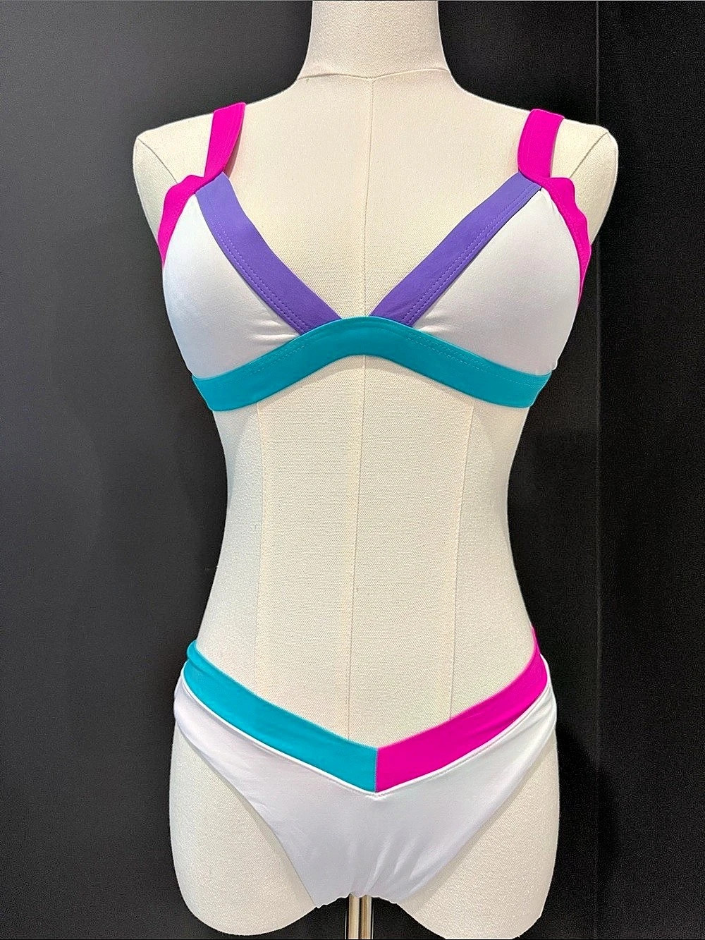 OneOne Lyra Colorblock Bikini Set White & Pink & Turquoise & Lavender Small